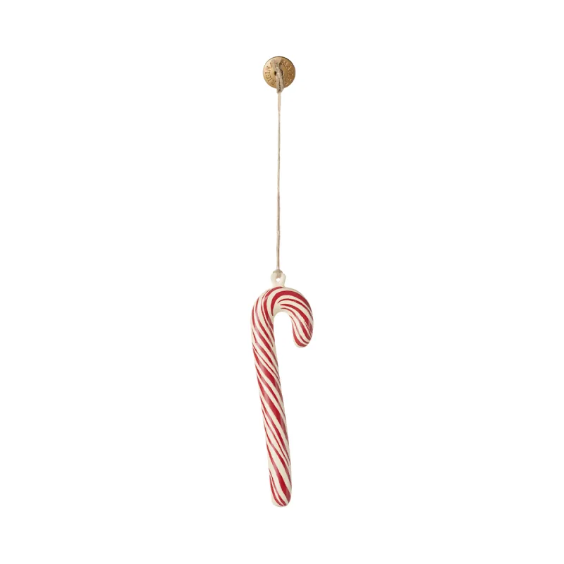 Sukkerstok rød m/ hvide striber metalornament - Maileg L: 12
