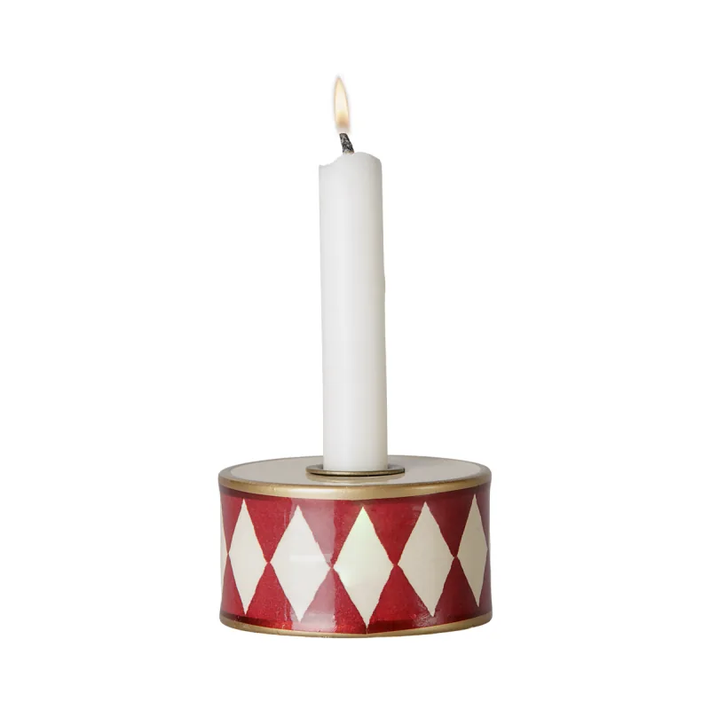 Tromme lysestage m/ råhvid harlekin t/ kertelys - Maileg Ø:5 cm